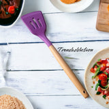 Single Silicon Cooking Spoon with Wooden Handle