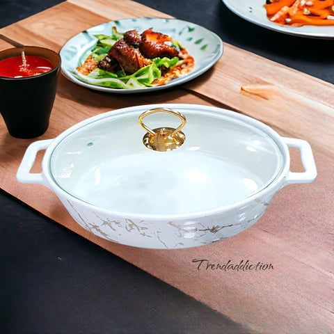 White And Gold Platter With Lid