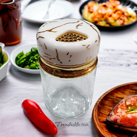 Condiment Jar Marble Pattern Top With Glass Bottom