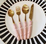 Cutlery set marble handle with gold