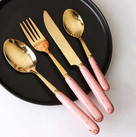 Cutlery set marble handle with gold
